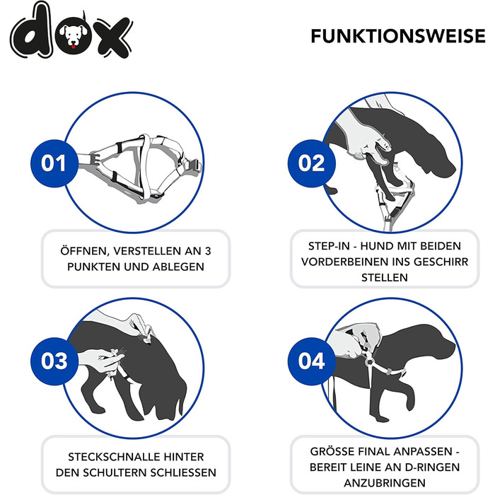 DDOXX нейлоновий шлея для собак Step-In, регульований, синій, розмір S, для цуценят і дорослих