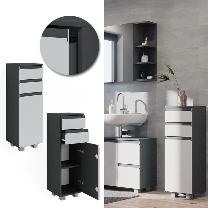 Пенал для ванної Vicco J-Shape, антрацит/дуб, 30x95 см