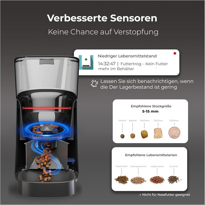 Автоматичний годівник для котів та собак Zedar A600 з контролем через APP, 6 літрів, нержавіюча сталь, чорний