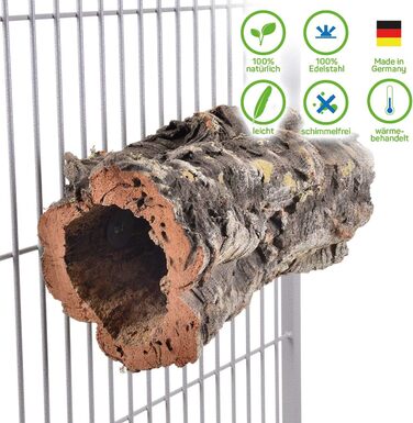 HappyBird Преміум натуральний корковий тунель-сховище середній для папуг з нержавіючої сталі