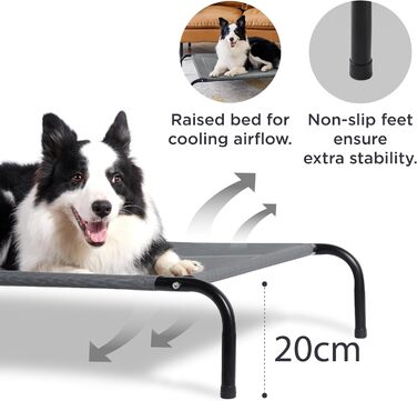 Підвищене ліжко для собак BEDSURE Outdoor S, сіра, для маленьких собак, для вулиці та саду, 87x63x20 см