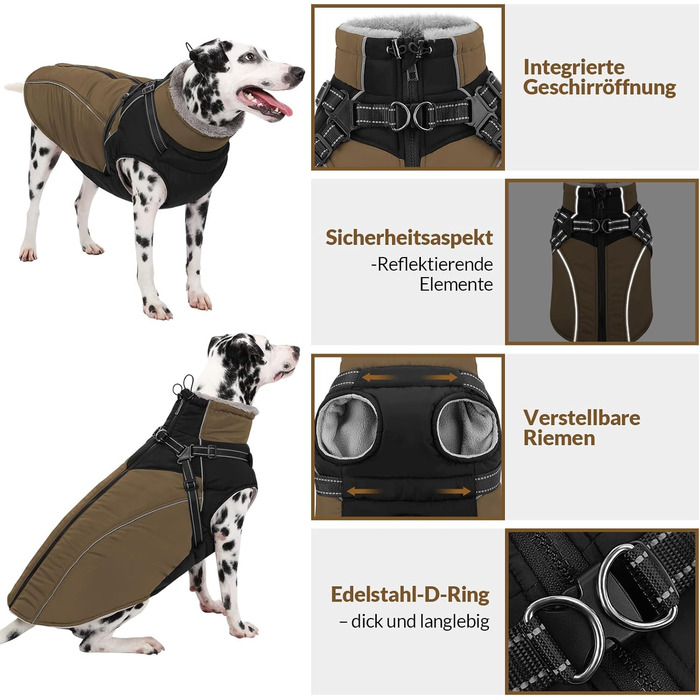 Зимовий теплий водонепроникний теплий одяг для собак Konvinit, розмір L, колір коричневий (обхват грудей 62 см)