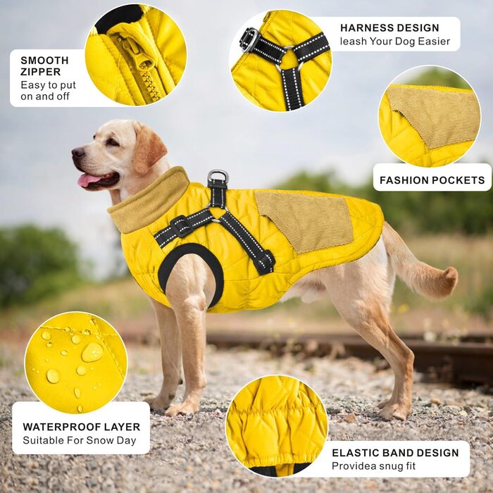 Теплий зимовий одяг для собак Mosucoirl: водонепроникний, світловідбиваючий, для малих, середніх та великих собак, жовтий L