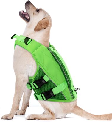 Спасальний жилет для собак Konvinit, для плавання, човнів, серфінгу, регульований, з ручкою та світловідбивачами, зелений, S (42-55 см)