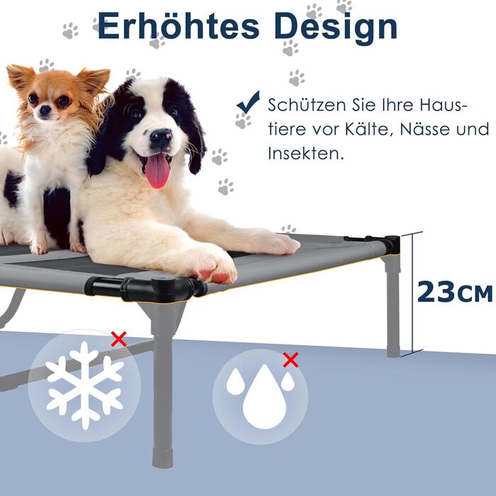 Підвищене ліжко для собак UISEBER 92x76x92 см, Outdoor, з дахом, до 50 кг, вологостійке, сіре+чорне (XL)