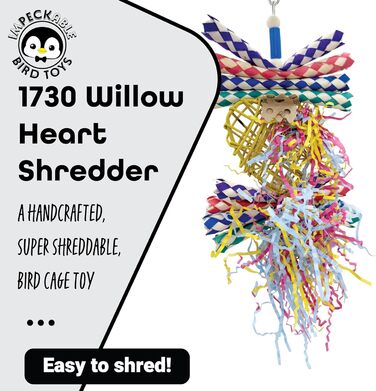 Іграшка для птахів Willow Heart Shredder – розважальна підвіска для папуг, хвилястих папужок, нерозлучників і корел – дерев'яна іграшка для подрібнення, для малих і середніх птахів