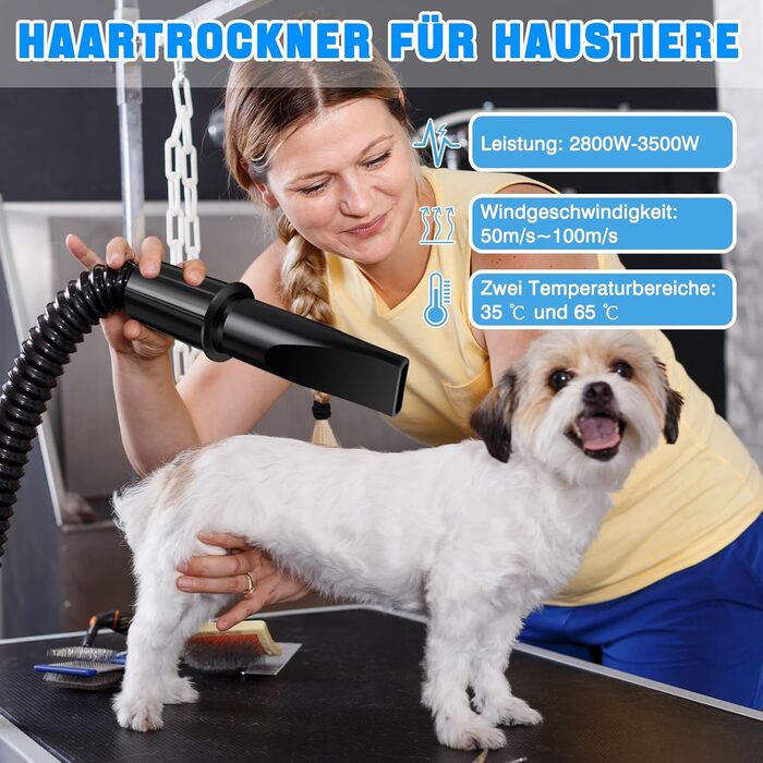 Професійний фен для собак та котів з насадкою - Tierhaartrockner, сушарка для тварин, 4 насадки, регулювання швидкості та температури