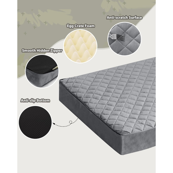 Ортопедичне ліжко для собак великих порід, вологостійке, знімний, пральний чохол та неслизьке дно, стеганий матрац для переноски, 119 x 73 см, темно-сірий колір
