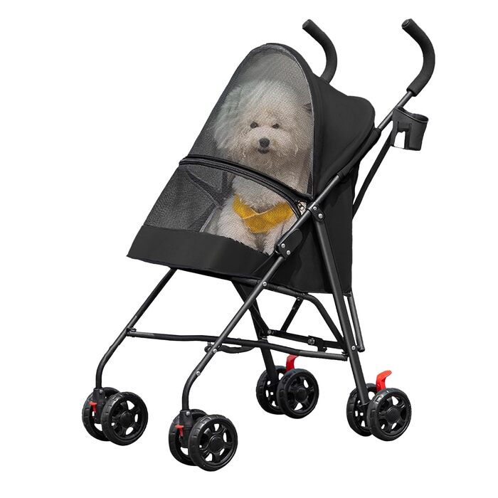 3-в-1 візок для собак: лежанка, переноска, прогулянковий візок. Для собак до 25 кг, чорний. Складаний, з великим ліжком та поворотними колесами 360°