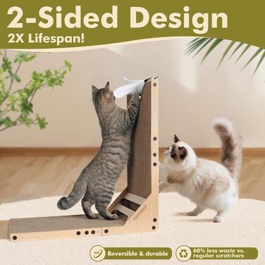 Котячий когтетоп з картону Mora Pets: великий, L-подібний, з іграшкою, 59 см