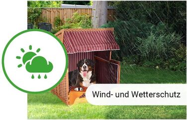 Клітка-лежанка для собак Outgarden з дерева, з ковдрою та мисками, чорна з блакитно-білим, для маленьких собак