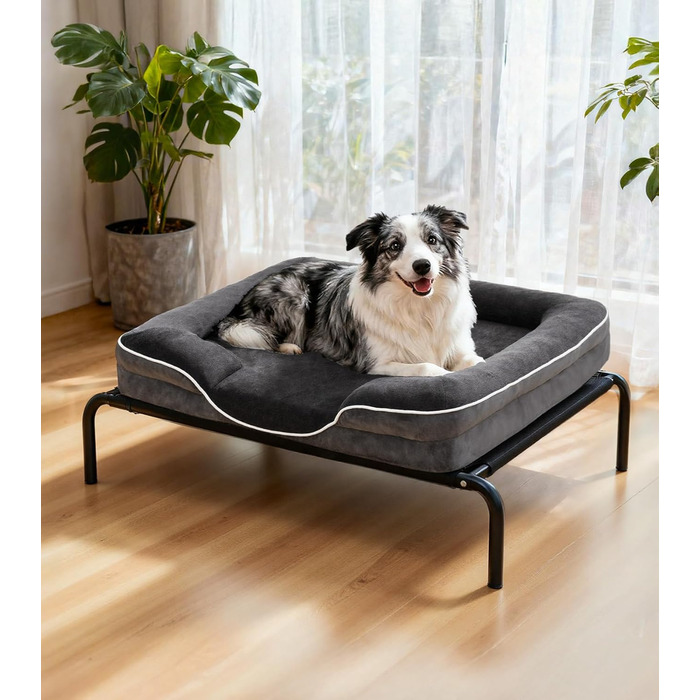 Ортопедичне ліжко для собак великого розміру, м'яке плюшеве, з антиковзною основою, для собак та котів, сіре, 89x63x16 см, знімний чохол