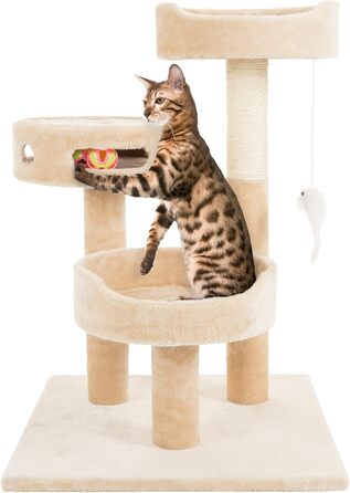 Котячий комплекс PETMAKER з 3 рівнями, 2 підвісними іграшками та 3 м'ячиками, 69,8 см, світло-коричневий