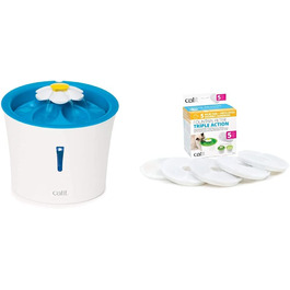 Питний фонтан Catit 2.0 Flower з LED для котів, 3 л, білий/синій + 5 змінних фільтрів Triple Action для фонтану