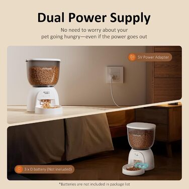 Автомат годування котів 5L, інтелектуальний дозатор корму для котів та собак, програмований, білий