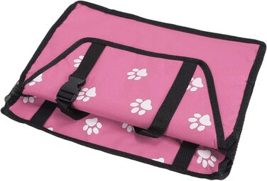 Транспортувальна сумка для тварин з принтом лап, складана переноска для собак з тканини, миється, з ременями безпеки та підпоркою - Комфортна та безпечна для авто та подорожей (Сіра підпорка з лапами, рожева підпорка з лапами)