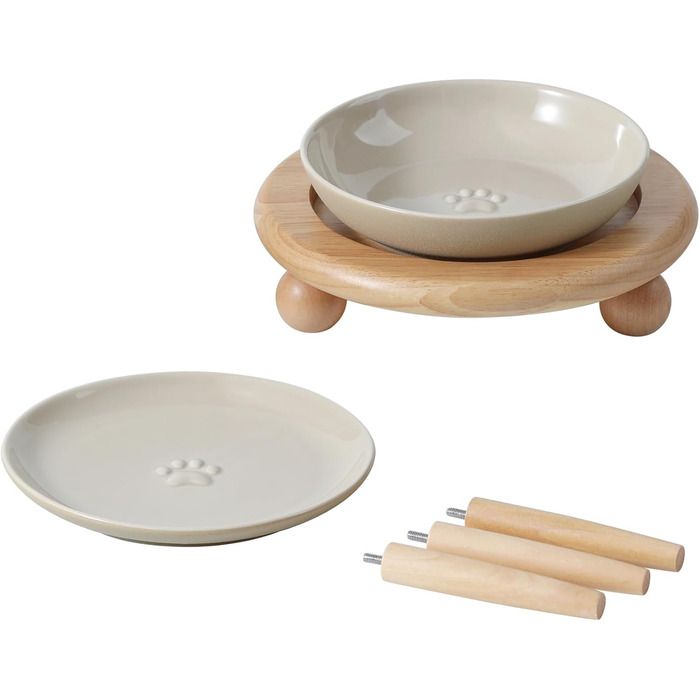 Набір керамічних мисок для котів Havnina (3 шт., білий): миски для їжі та води без дискомфорту від вусів, 14 см, широкий бортик, вінтажний лате