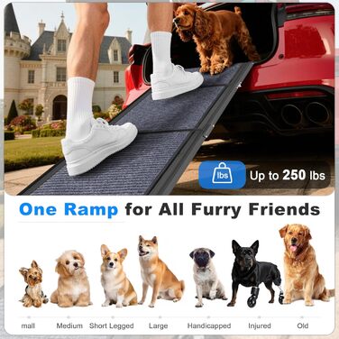 Рампа для собак COSIEST, 160 см x 43,9 см, складана, до 113,4 кг, з антиковзким покриттям, для SUV, вантажівок, ліжок, диванів