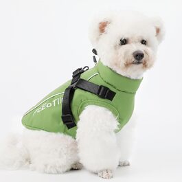 Водонепроникний теплий зимовий одяг для собак - куртка-комбінезон для маленьких собак, з отвором для повідка, відбиваючий, зелений