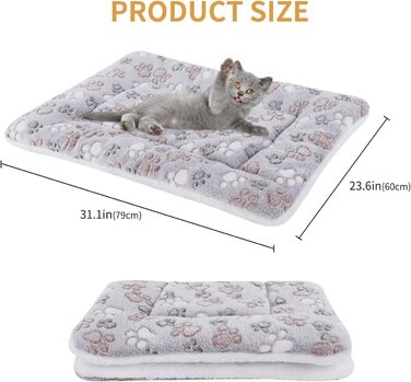 М'який та теплий лежак для собак та котів з флісу, 69x52 см / 79x60 см, сірий з лапками