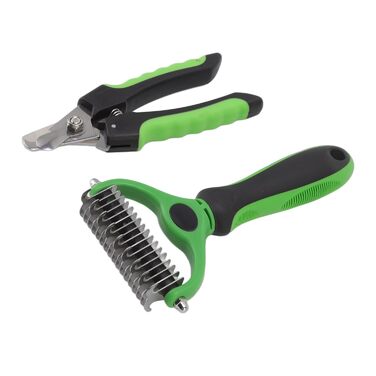 Набір для грумінгу тварин: гребінець для підшерстка та кусачки для нігтів, 9 та 17 зубців, нержавіюча сталь, ергономічна ручка. Догляд за шерстю, безпечний для чутливої шкіри, для собак, котів та кроликів