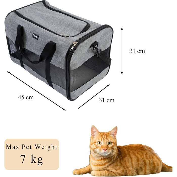 Транспортна сумка для котів та собак, дихаюча та складана, з регульованим плечовим ременем, знімний плюшевий матрац (Сірий, L)