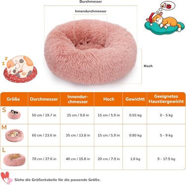 ALLSOPETS Заспокійливе кругле ліжко для собак і котів, м'яке плюшеве, з антиковзною основою, рожеве, 70 см, для малих і середніх порід, пране