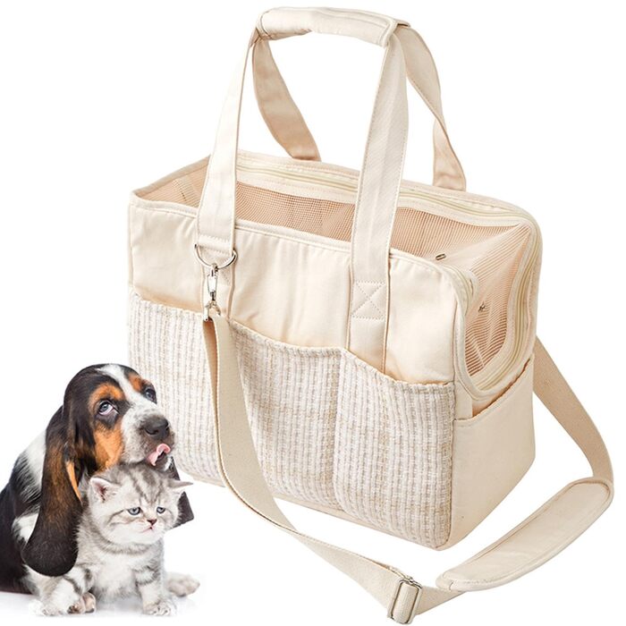 Сумка-переноска для тварин, універсальна, з бавовняного канвасу, для подорожей, дихаюча, портативна, кремового кольору