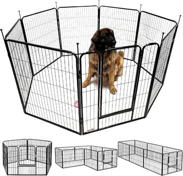 MaxxPet вольєр для цуценят, металевий манеж для собак, загородження для дому та вулиці, складний, 8 панелей 100x80 см, чорний, Ø 210 см