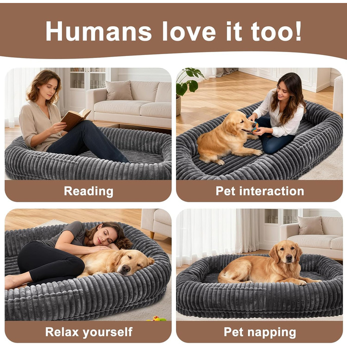 Ортопедичне ліжко для собак, велике, 177,8 x 96,5 x 25,4 см, сіре, з Memory Foam, миється