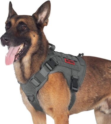 Тактична шлейка для собак OneTigris FIRE WATCHER, 1000D нейлон, з ручкою та 2 D-кільцями, розмір L, сіра