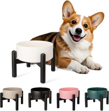 Підвищена годівниця для собак, керамічна миска для корму з нержавіючою підставкою - для маленьких та середніх собак, діаметр 15,5 см, об'єм 850 мл, білий колір