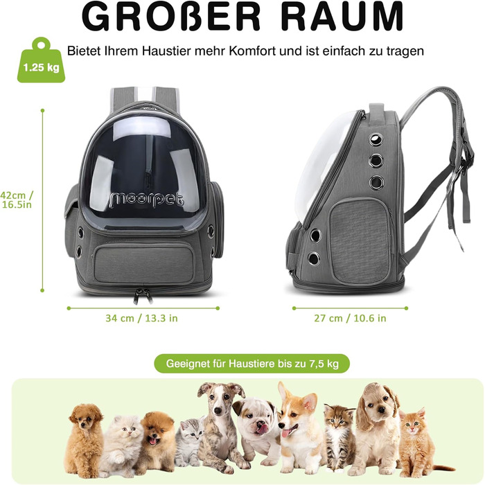 Рюкзак-переноска для котів та собак ALLSOPETS Bubble Carrier – сірий, до 7.5 кг