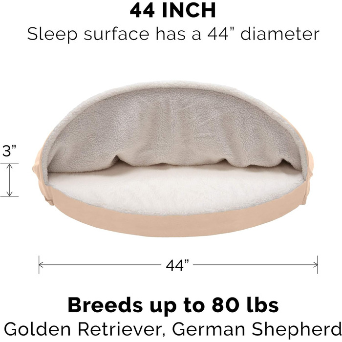 Ортопедичне ліжко для собак Furhaven середнього та малого розміру, 66 см, знімний, пральний чохол, для собак до 13,6 кг – Sherpa & Wildleder Snuggery – Блакитний, 66 см (імітація овечої вовни та велюр, кремовий, 112 x 112 x 7.6 см)