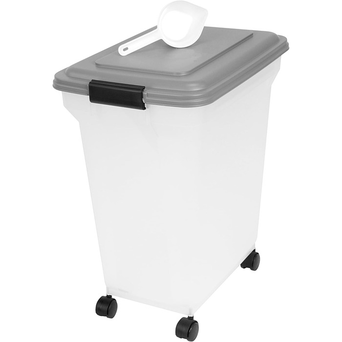 Контейнер для корму Iris Ohyama ATS-L 45л (15кг), сірий. Герметична фідербокс для собак, котів, сухого корму. З міркою, BPA-free