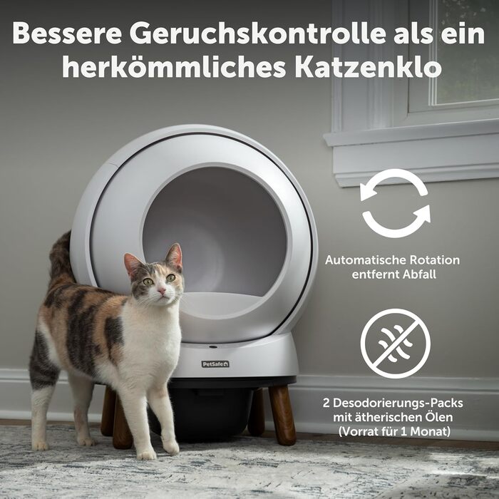 Автоматичний туалет для котів PetSafe ScoopFree SmartSpin з самоочищенням, сучасною системою контролю запаху, керуванням через додаток, моніторингом здоров'я, підходить для будь-якого наповнювача, до 2 тижнів автономної роботи