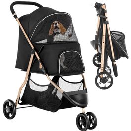 Візок для собак та котів YITAHOME 15 кг, 3 колеса, сітко-вікно, гальма, міцний, чорний