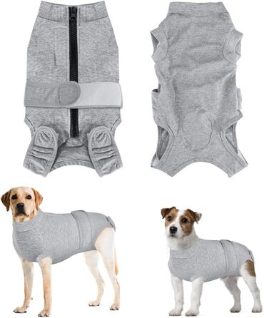 Захисний одяг для собак після операції: комбінезон з блискавкою та липучкою, анти-витікання та захист ран, дихаючий, для собак після операції (Сірий, M)