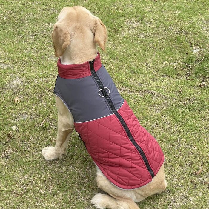 Теплий зимовий одяг для собак: куртка з флісовою підкладкою, вітро- та водонепроникна, з світловідбиваючими смугами (L, Червоний)