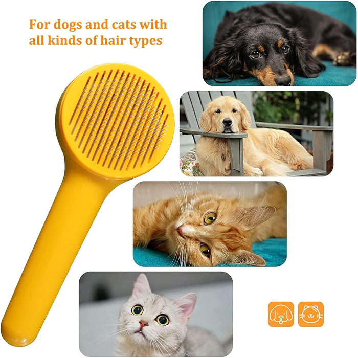 Щітка для котів та собак, універсальна для довгої та короткої шерсті, жовта