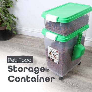 DIVCHI Контейнер для зберігання корму для тварин, 3 шт. з мірною ложкою, для собак, котів, корму, з роликами, зелений