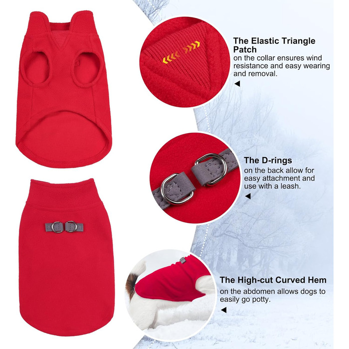 Пуловер для собак BeautyZoo з флісу, теплий зимовий одяг для маленьких та середніх собак, червоний, розмір L (обхват грудей 48.2 см)