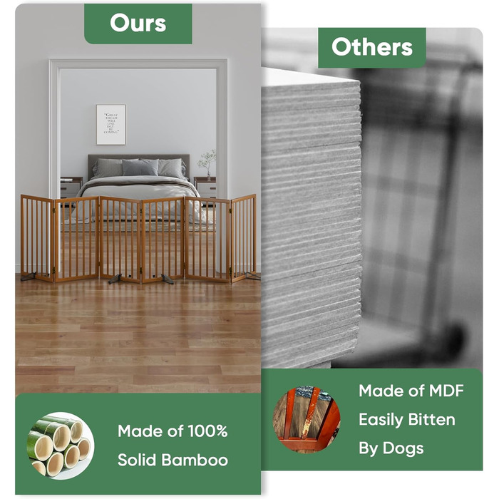 Гілка для собак з бамбука, перегородка для кімнати, 3 панелі, білий колір. Розміри: 55'' (ширина) та 113'' (ширина), висота 32''