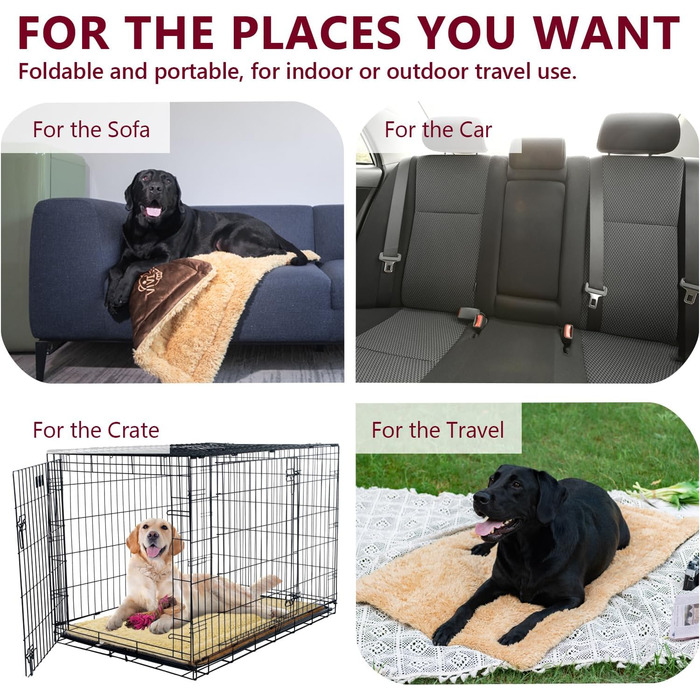 Килимок для собак Comfy, великі породи - миючий, плюшевий, стильний, лежанка для собак, ковдра, двосторонній (110x70 см) - 2 шт (червоний)