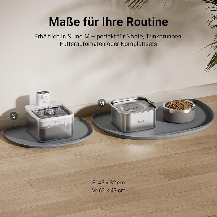 Підкладка під миску для котів DownyPaws, силіконова, 62 x 43 см, сіра. Захист від розливу води та корму, легко миється, BPA-free