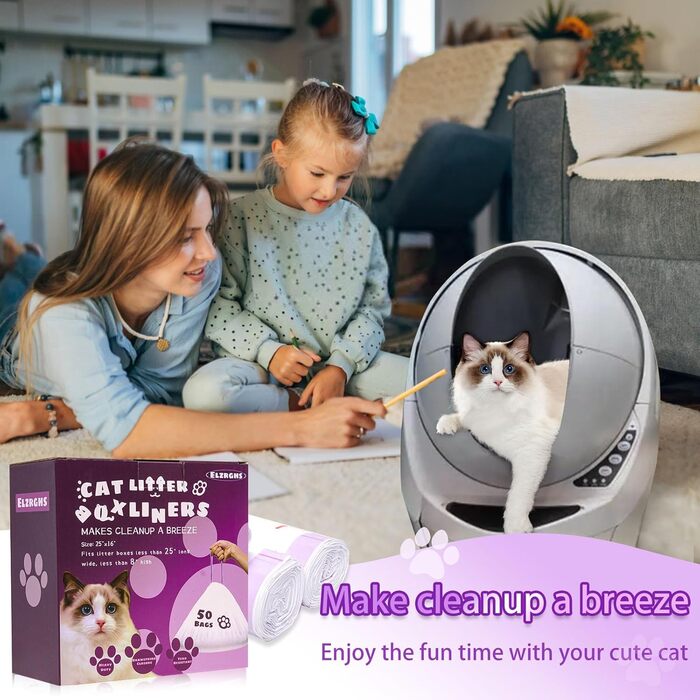 Вкладиші для котячого туалету Elzrghs з шнурком, сумісні з котячими туалетами 3/4, пакети для сміття, міцні, для автоматичних самоочисних туалетів, 50 шт.