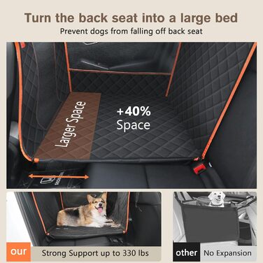 Автокрісло для собак Pecute XL 70×61×55 см, посилене, для середніх і великих порід, з 4 ременями кріплення, бокс для заднього сидіння автомобіля
