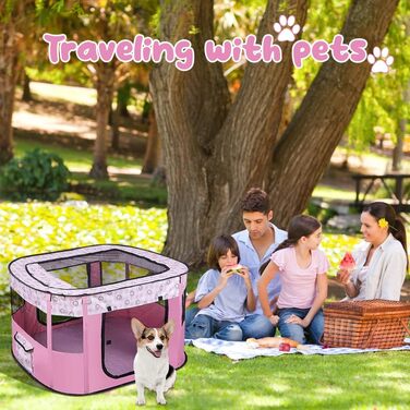 Клітка-забіг для цуценят та собак, портативна, 70x55x40 см, рожева