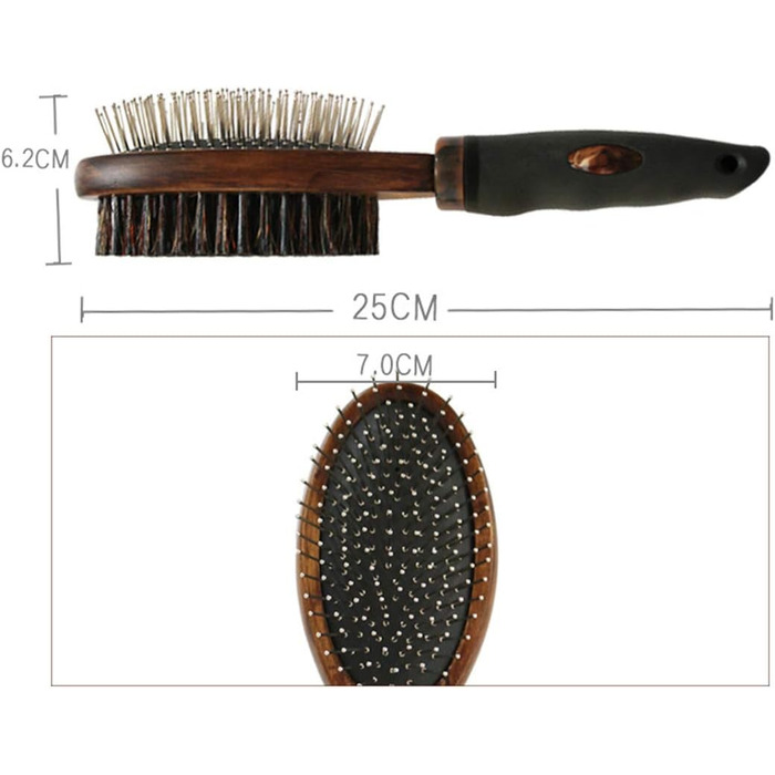 Гребінець для вичісування шерсті собак та котів, дерев'яний, двосторонній, для вичісування та масажу голови