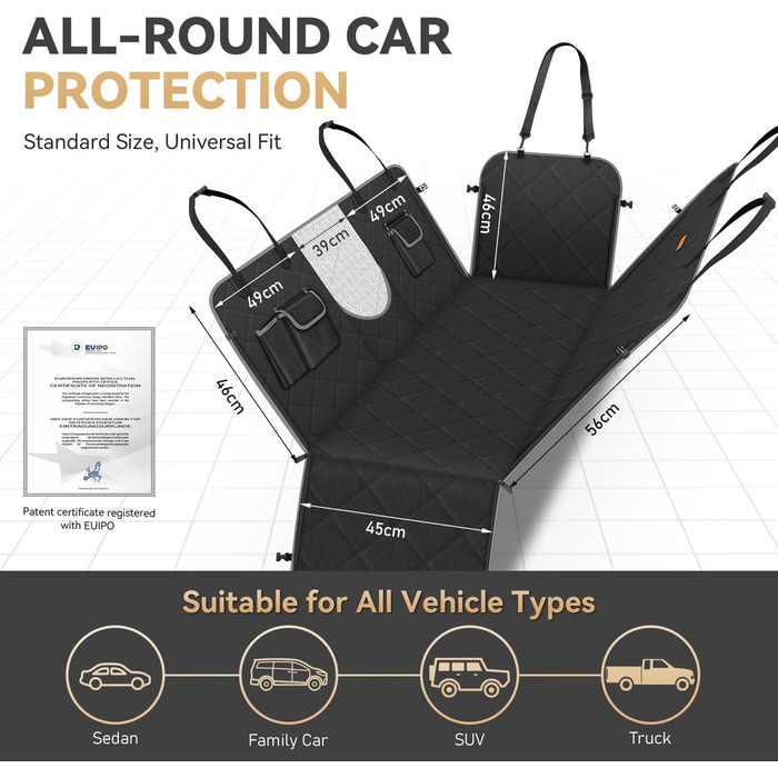 Накладка на сидіння автомобіля Looxmeer для собак, водовідштовхувальна та стійка до подряпин, універсальна, з захистом боків та оглядовим вікном, 137 x 147 см, сіра